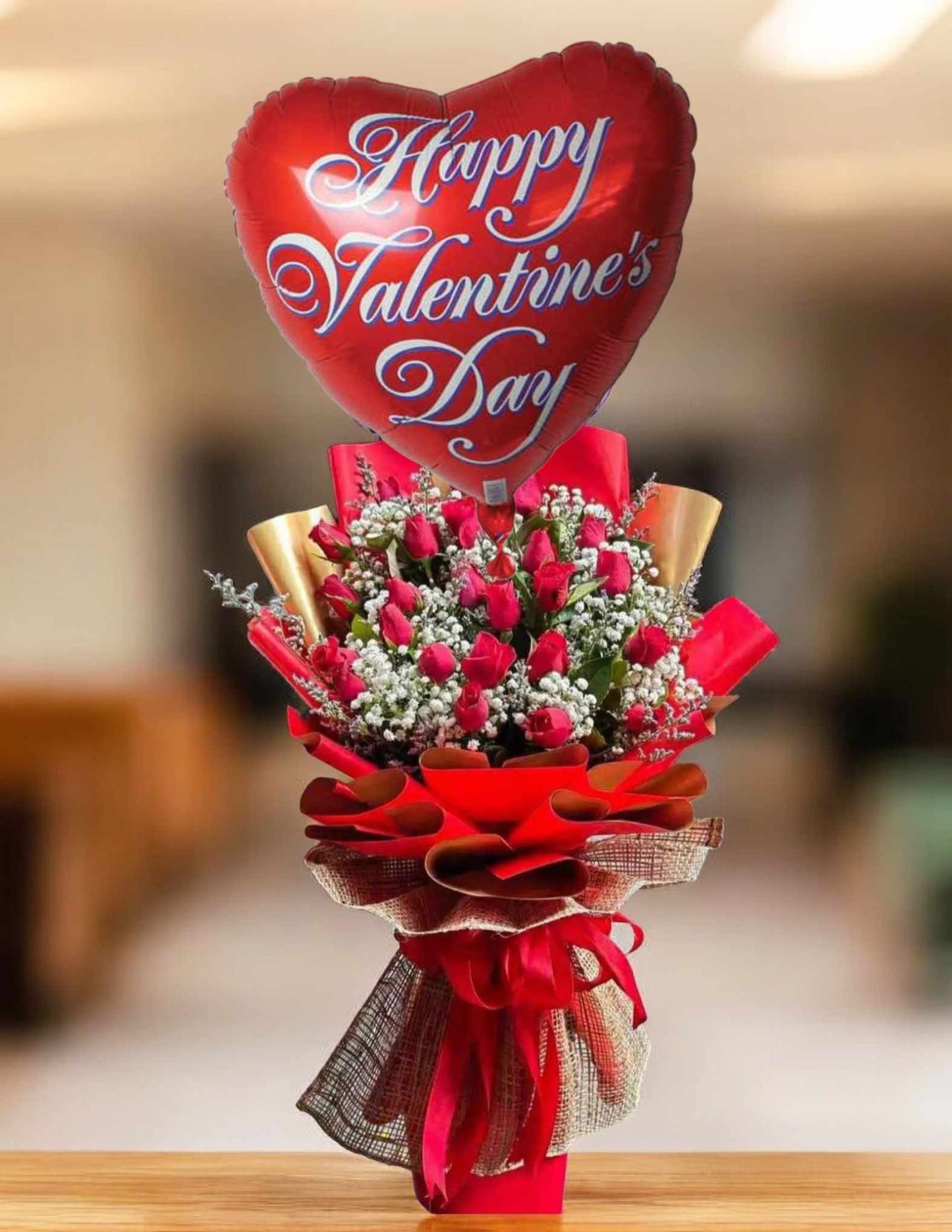 2 dozen Red Roses Bouquet with V-day Balloon