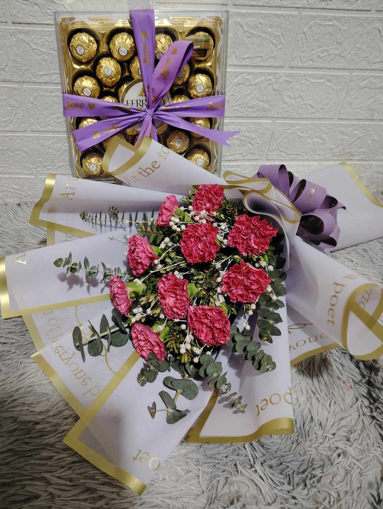 Pink Carnation with 24's Ferrerro Rocher Box