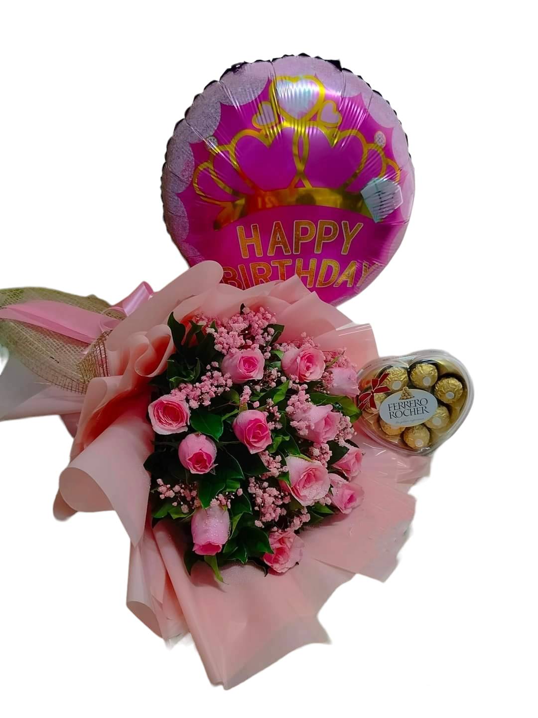 Pink Roses Balloon and Chocolate