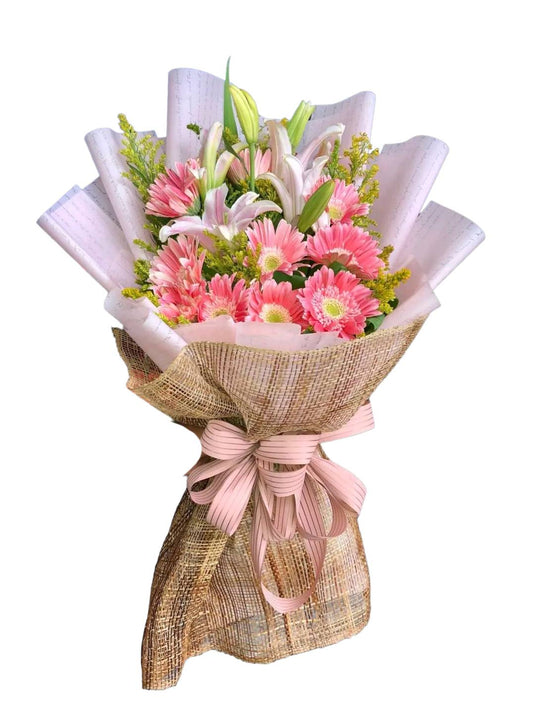 Pink Gerbera with Stargazer