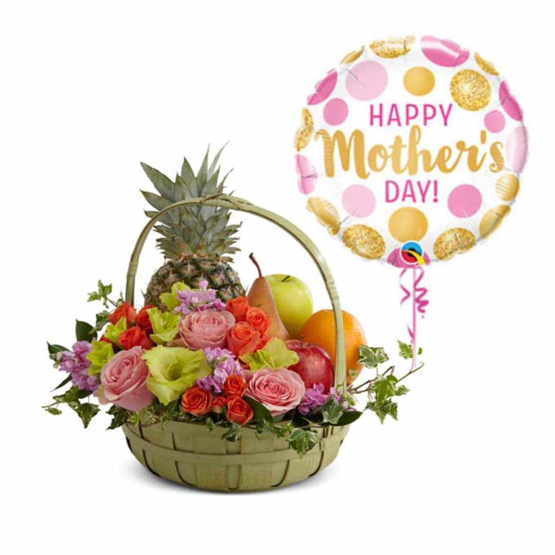 Mixed Flowers and Fruits in Basket