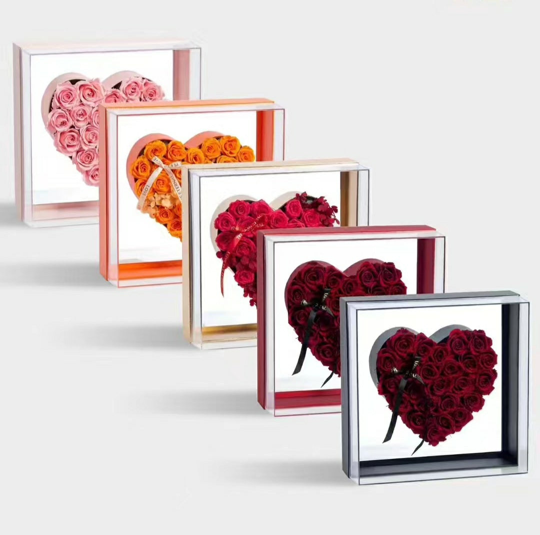 24 Roses on Acrylic Heart box.