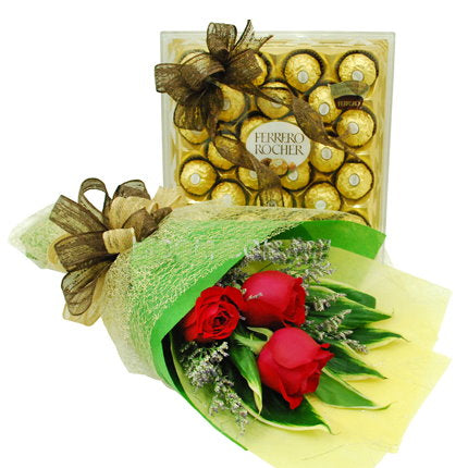 3 Roses and 24 PCS Ferrero