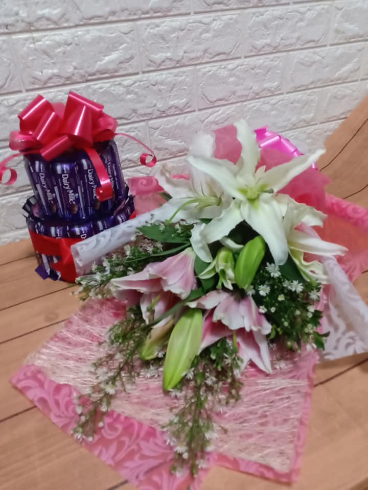 Lily Bouquet with Cadburry Collection