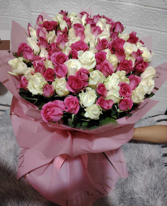 100pcs. Hot Pink and White Roses