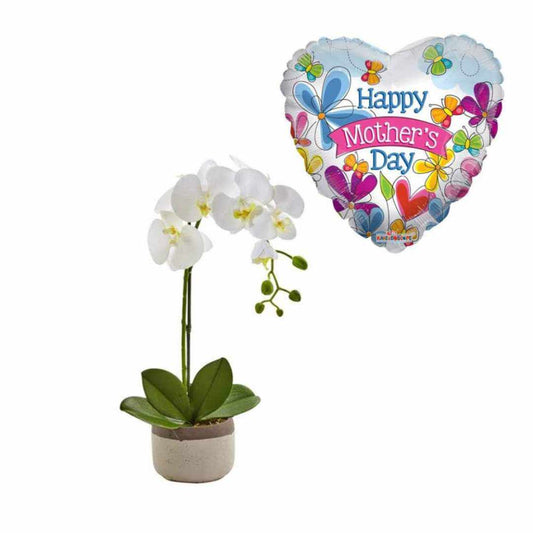 1 Stem white Phalaenopsis with Balloon