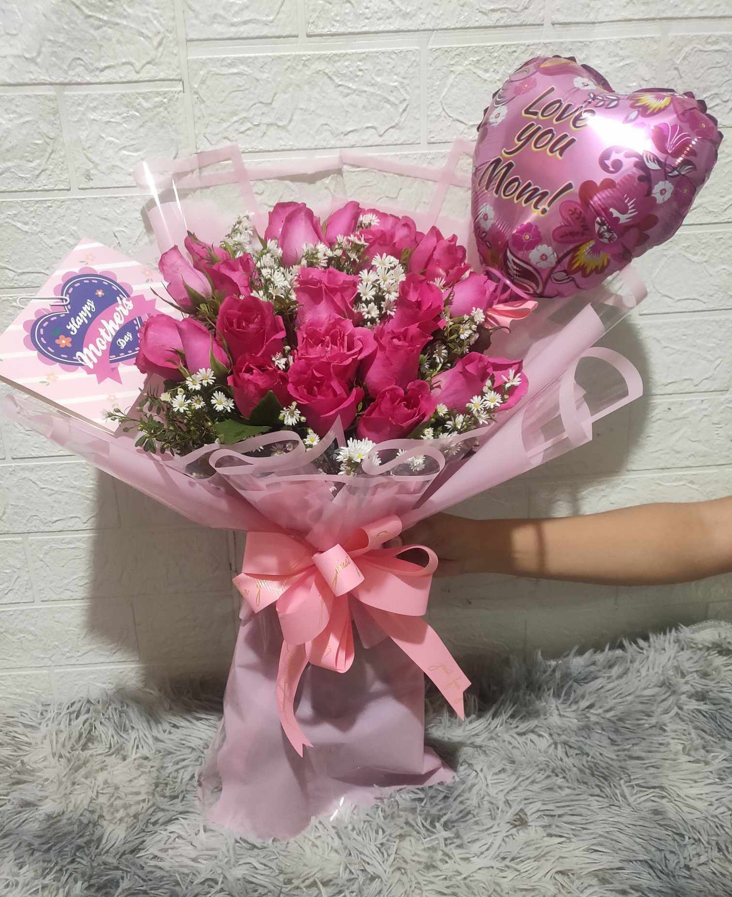 24 Pcs Hot Pink Rose