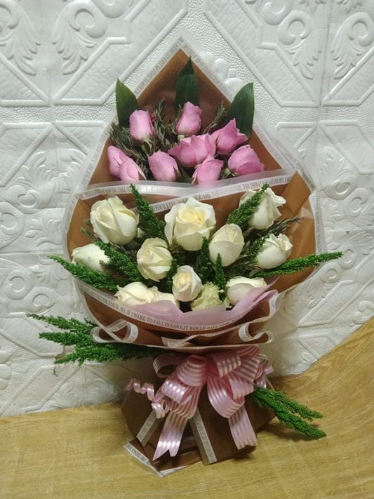 2dz. Pink and White Roses Bouquet