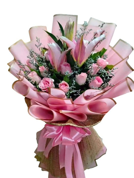 1dz Soft Pink Roses and Stargazer