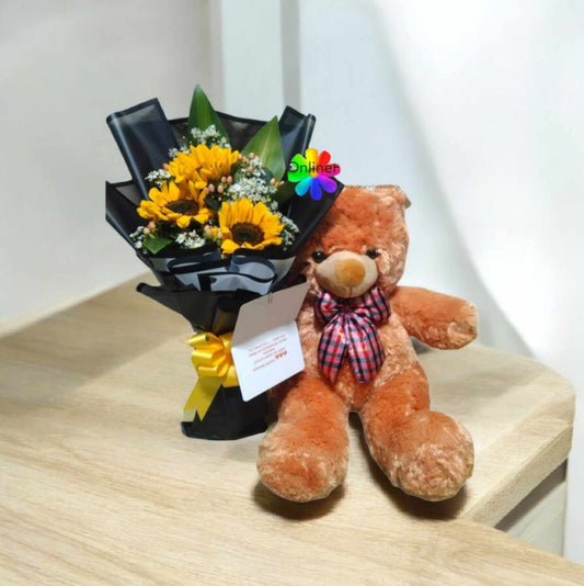 3 Sunflowers and 2feet Bear