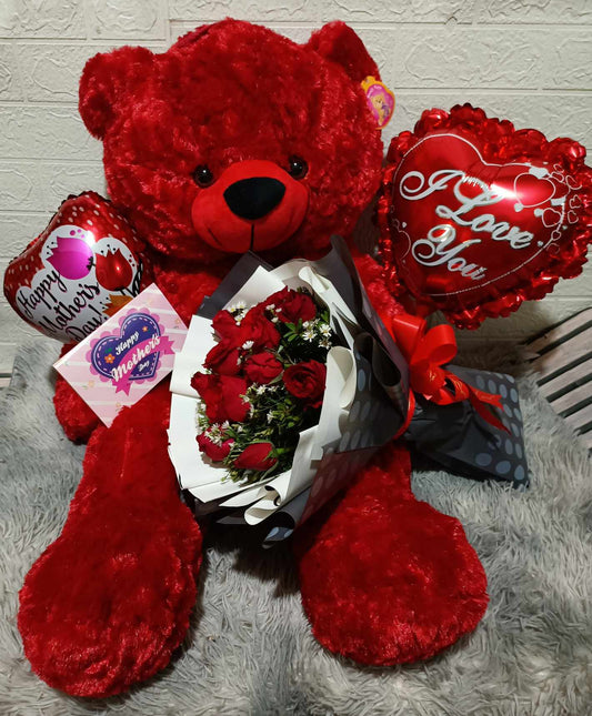 3ft Bear With Roses and Balloon