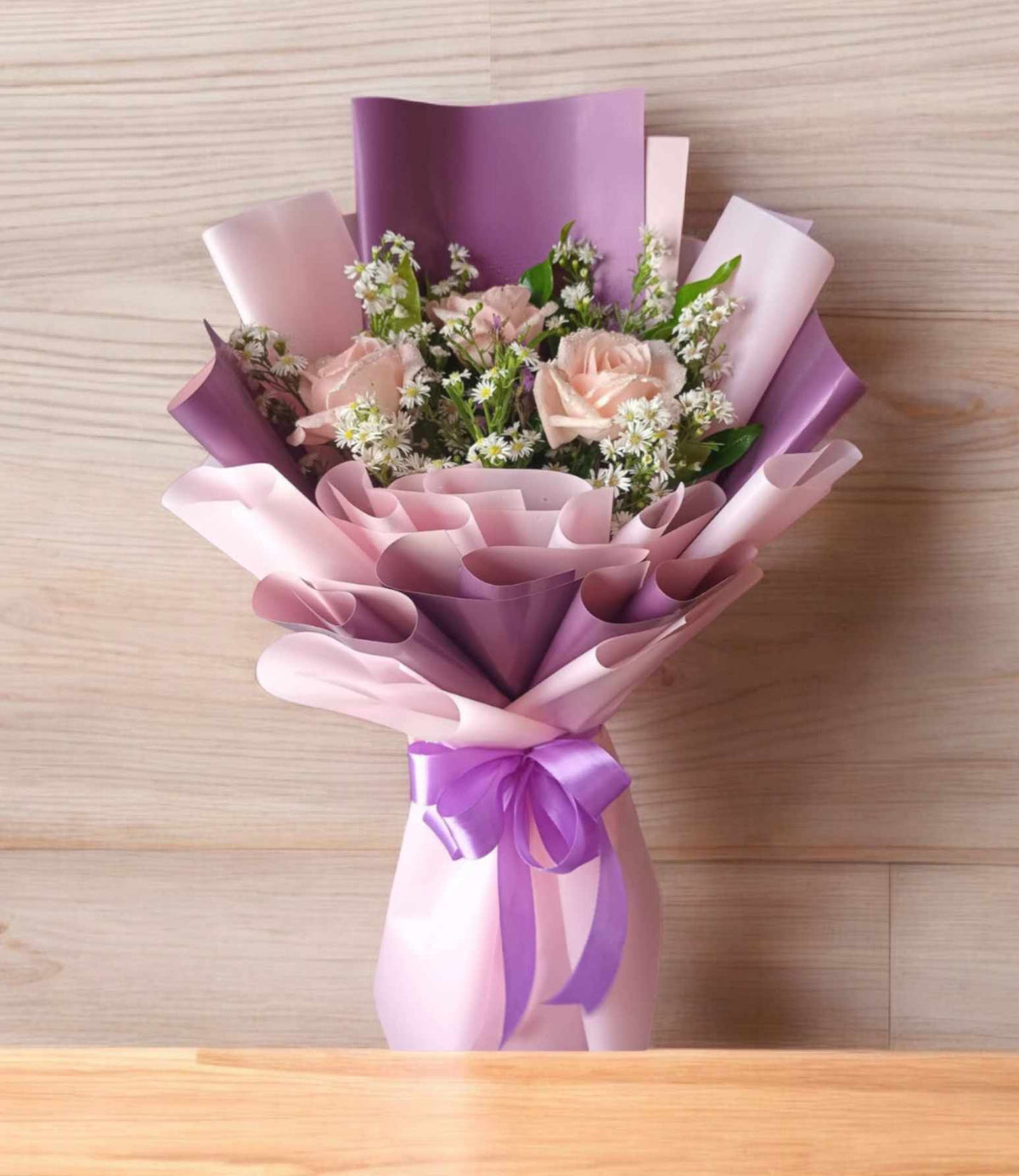 3pcs. Soft Pink Roses Bouquet – Online Flower Express