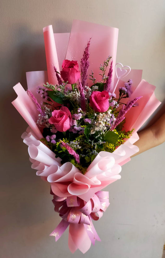 3 Pink Roses Bouquet