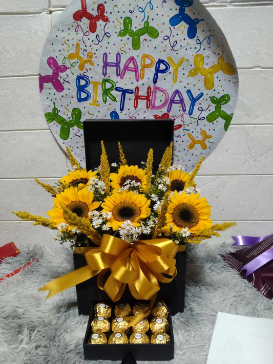 6 Pcs Sunflowers with Ferrero in Box
