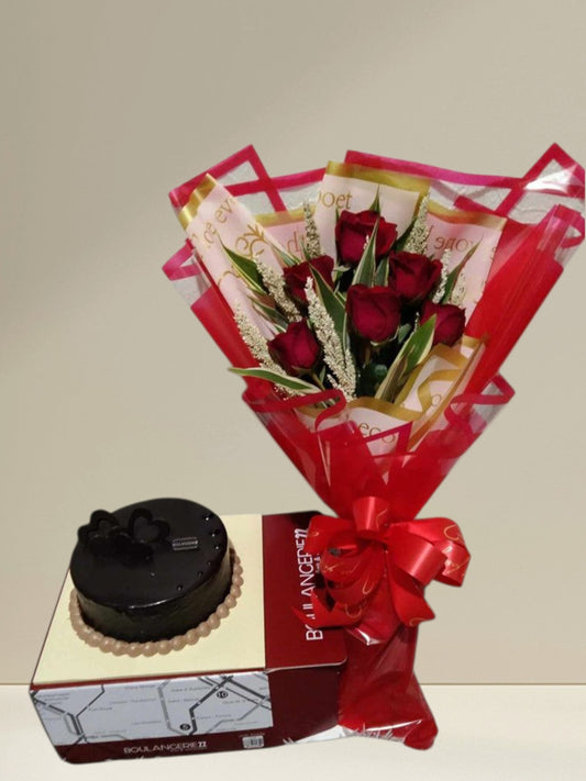 6 Red Rose with cake