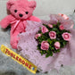 6 Pink Roses and Pink Bear