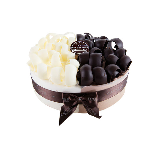 Black and White Chocolate Curls Cake - Size 8.5 inches