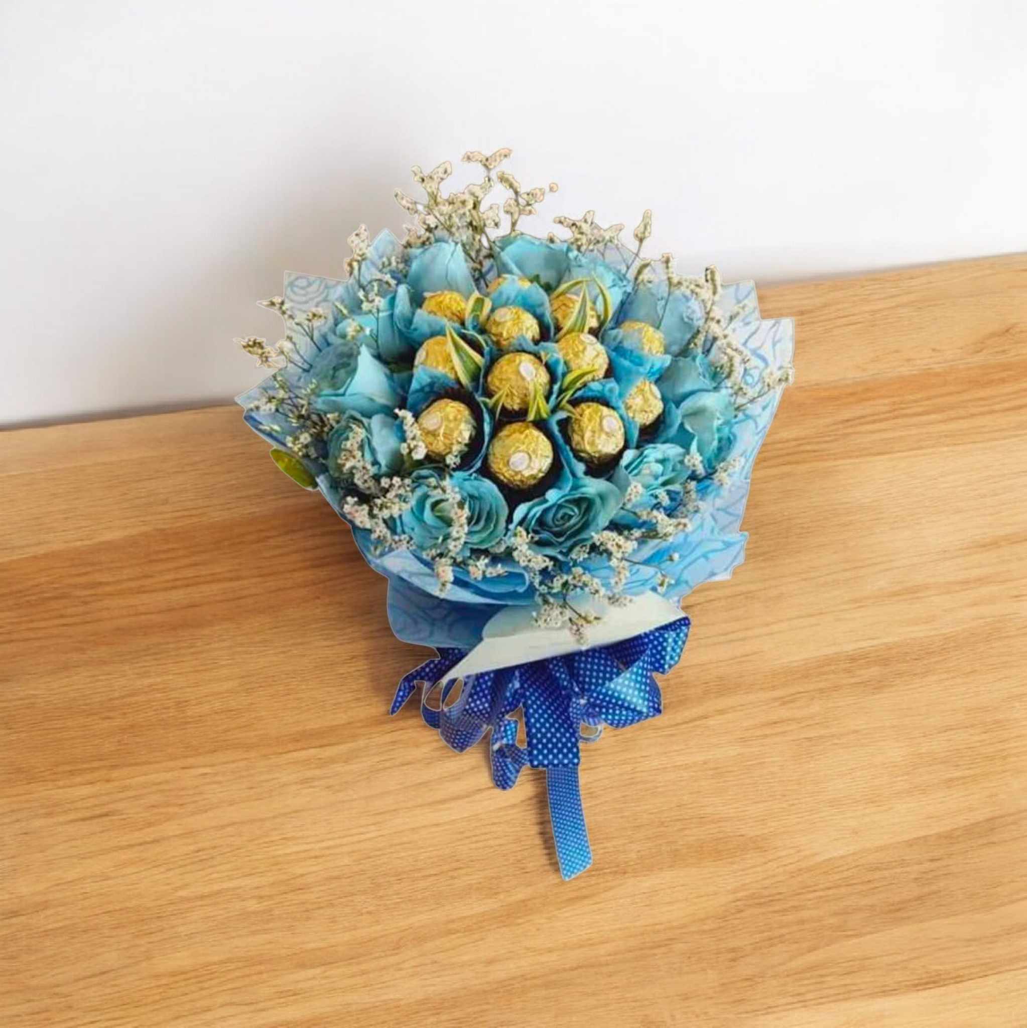Sprayed Blue Roses with Ferrero – Online Flower Express