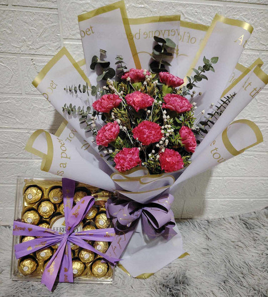 Pink Carnation with 24's Ferrerro Rocher Box