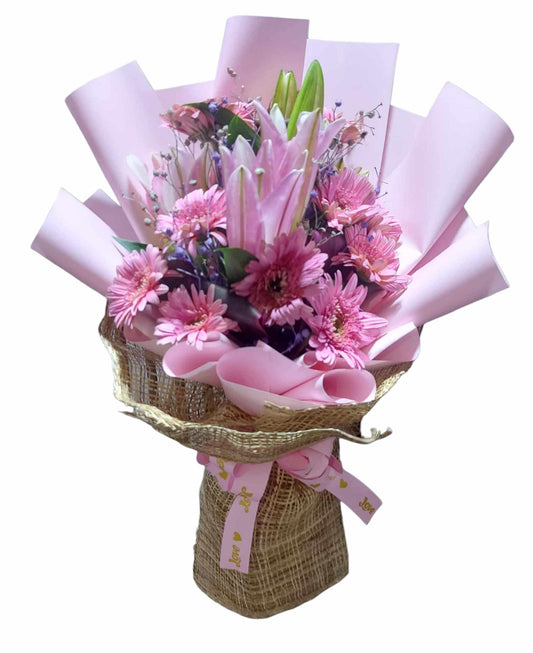 10pcs. Pink Gerberas and Lily