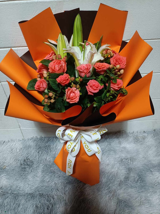 Orange Roses and Lily