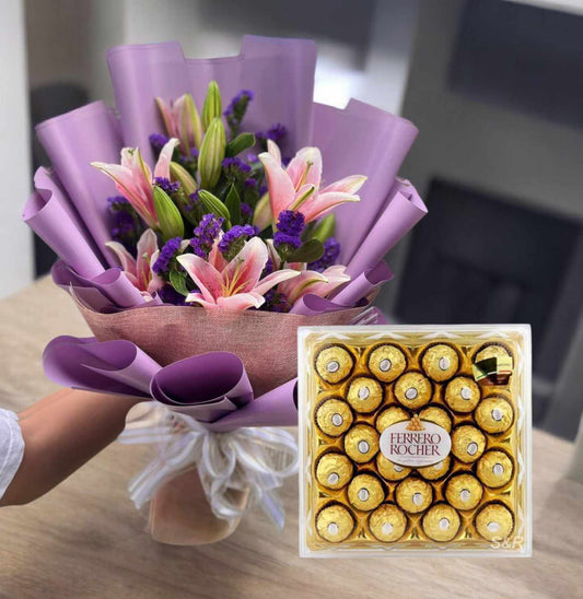 3 Stems Pink Lily and Ferrero