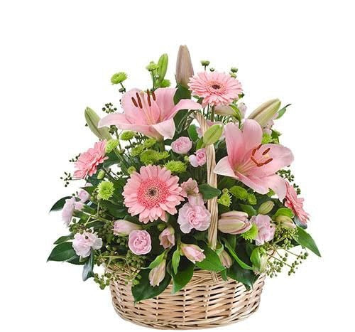 Soft Pink Flowers in a Basket