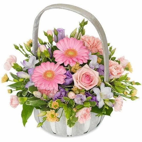 Fresh Pink Flowers in Basket