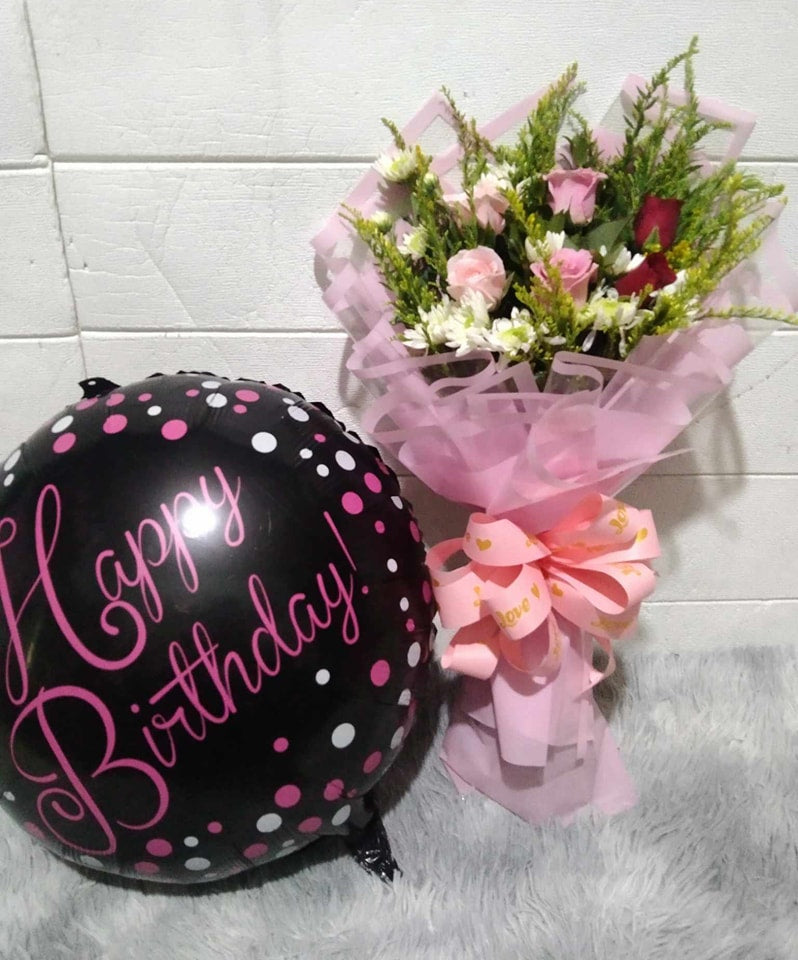 6pcs. Mixed Roses with Balloon