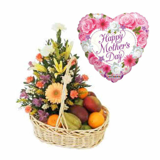 Assorted Flowers and Fruits in Basket
