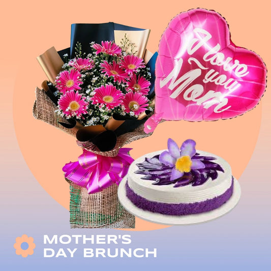 10pcs Pink Gerberas with Cake and Balloon