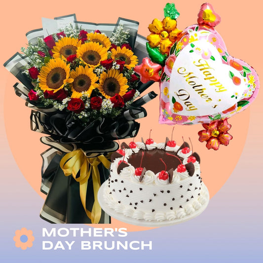 7 Sunflowers and 12 Roses with Cake