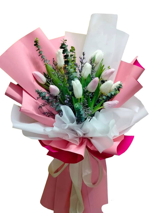 12pcs. Pink and White Tulips