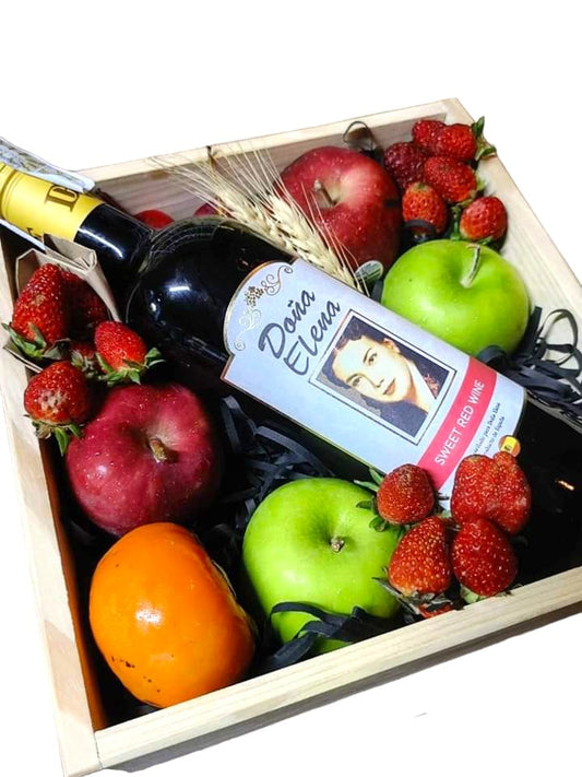 Wine and Fruits in Crate Box