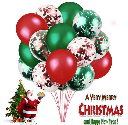 15PCS Christmas Confetti Balloons Green Red