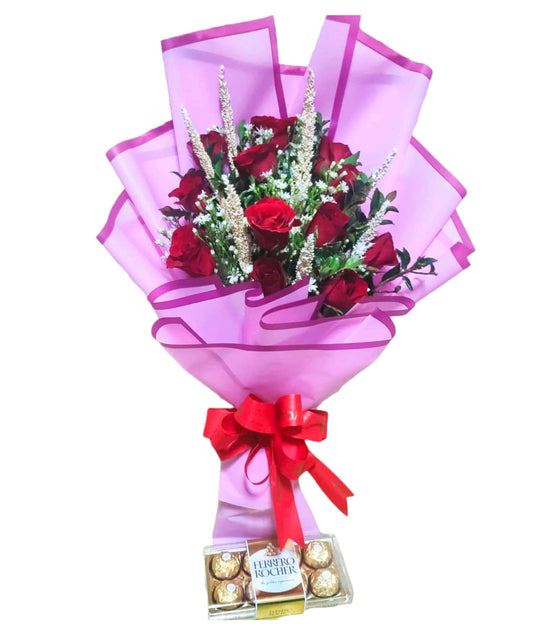 1dz. Roses Bouquet with 8 Ferrero