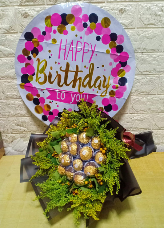 16pcs. Ferrero Bouquet with Birthday Balloon