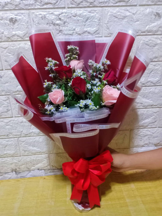 6 Pcs Red & Pink Roses