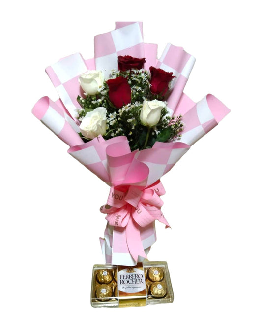 6pcs Roses Bouquet with Ferrero