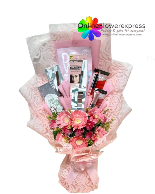 Pink flowers and Make up set