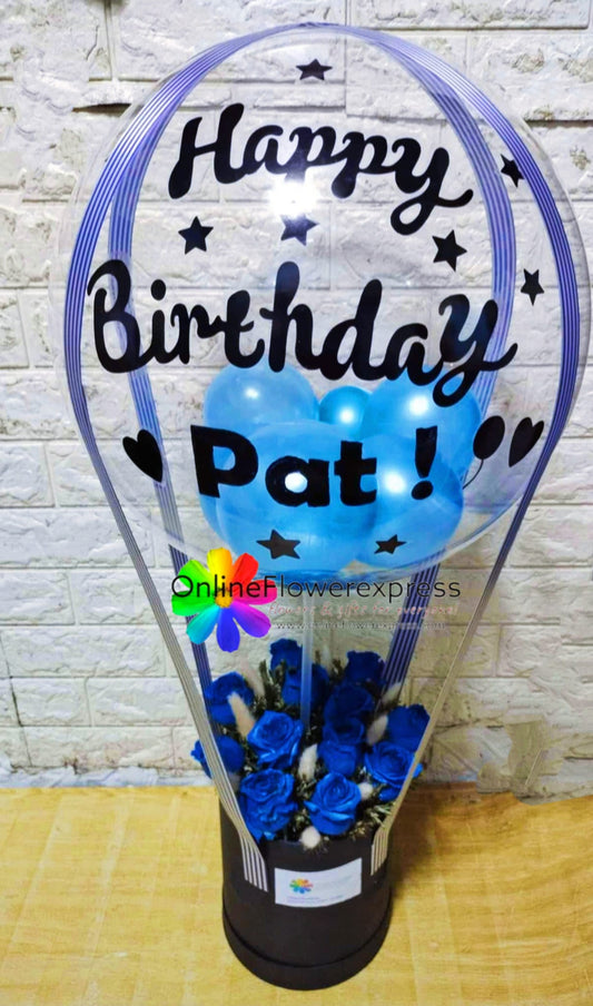 Bobo Balloon with Blue Roses