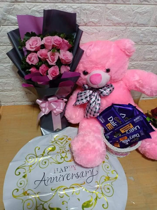 Pink Rose, Bear, Cadbury and Balloon