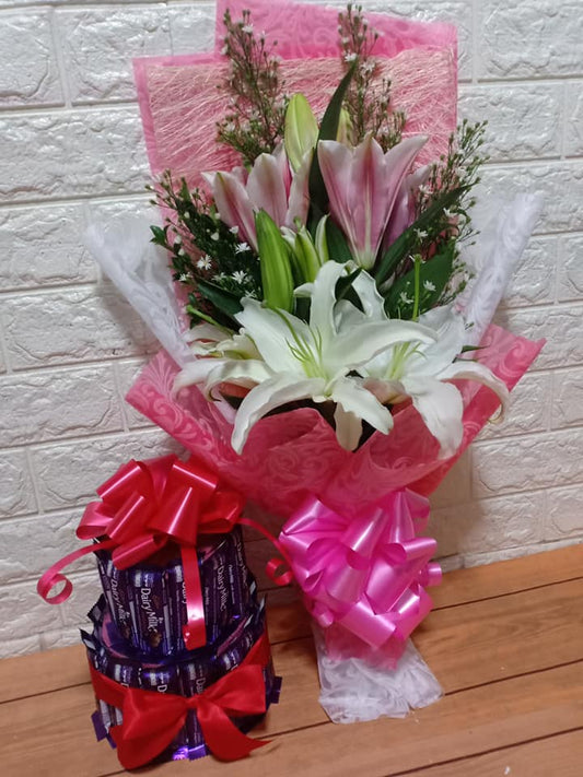 Lily Bouquet with Cadburry Collection
