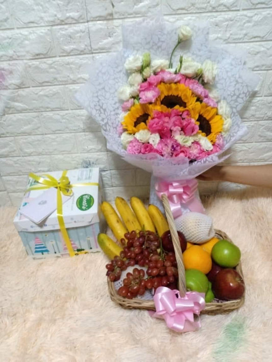 Mixed Flowers and Fruits with Mango Cake