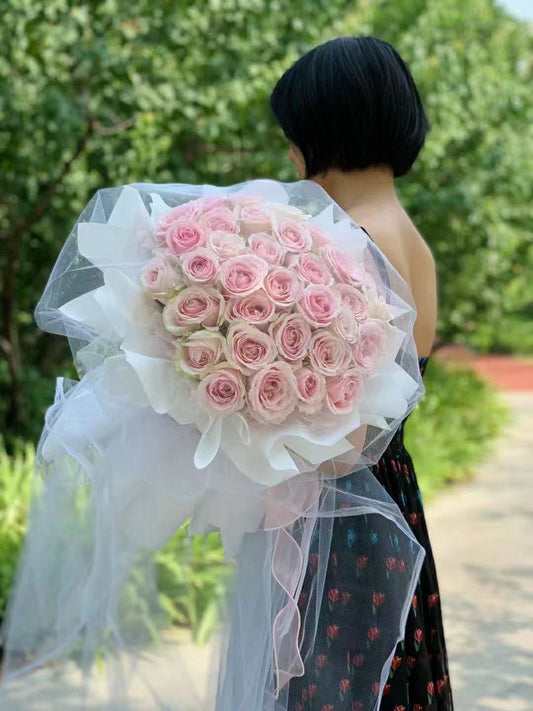 Two Tone Pink roses in a Long mesh